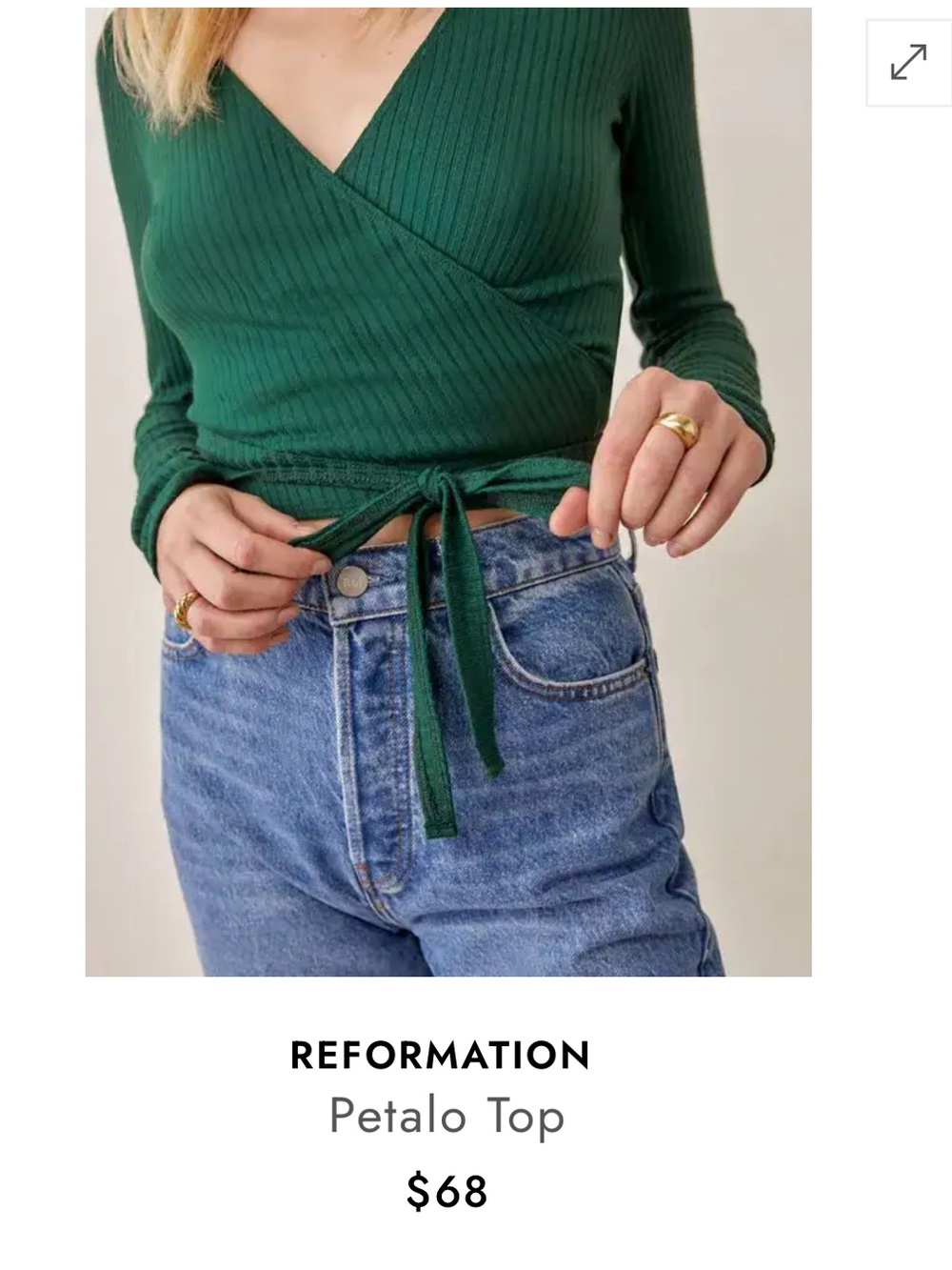 Reformation Petalo Wrap Style Knit Top Pine Green Womens Large Fall Ribbed Boho - Picture 12 of 16